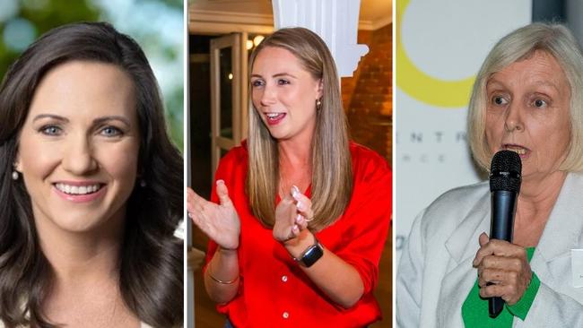 The fight for Gaven. From left, Labor's Meaghan Scanlon, LNP's Bianca Stone and The Greens Sally Spain.