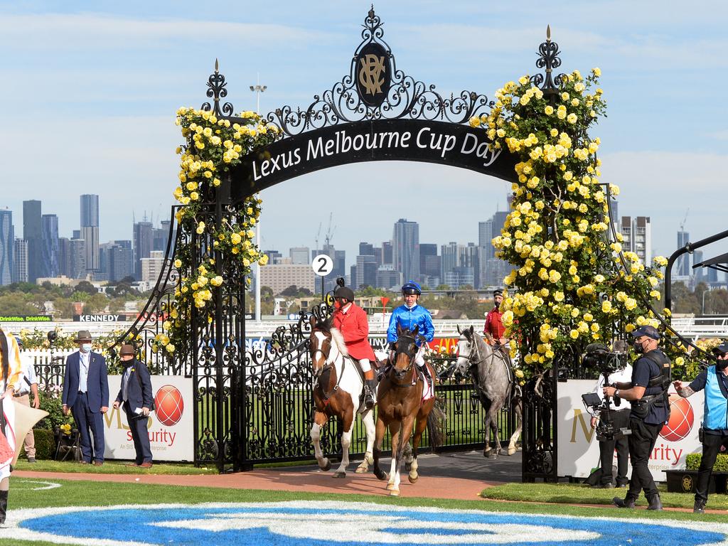 Kerrin McEvoy returns to the mounting yard at Flemington.