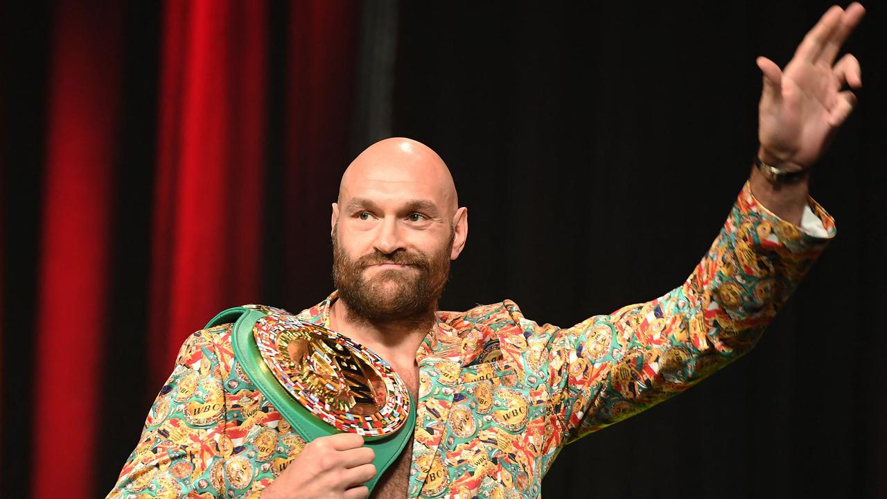 Tyson Fury attends a press conference for his WBC heavyweight championship fight against Deontay Wilder. Picture: Robyn Beck/AFP