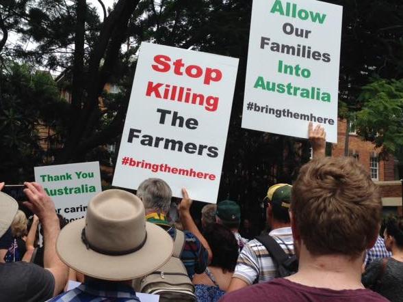 Protesters march in Brisbane for South African farmers.