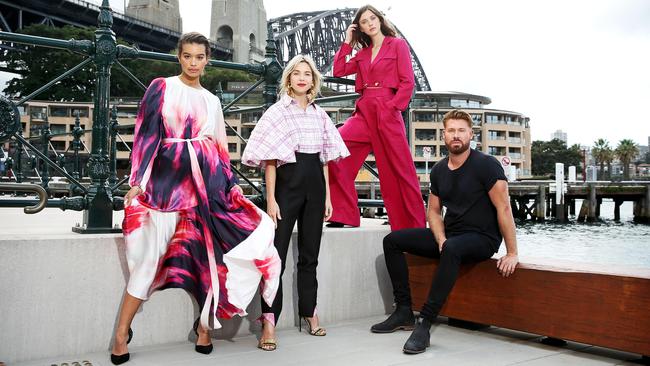 Models Sophia Crawford and Shimma Marie, pictured with designers Edwina Forest and Adrian Norris, at the Campbell’s store in The Rocks. Picture: Tim Hunter