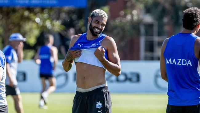 Tarryn Thomas at North Melbourne training on Wednesday. Picture: Jake Nowakowski