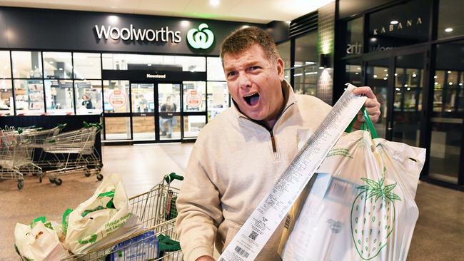 Brad Walker spent $375 stocking up on staples for a two night boys trip, plus another $89 at the butcher and $120 on seafood. Picture: Patrick Woods.