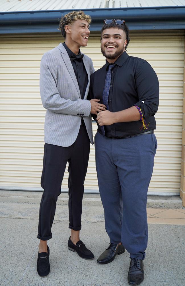Jamayne Salam and Tyrhys Pitt at the Mackay North State High School formal at Windmill Function Centre, November 19, 2021. Picture: Heidi Petith