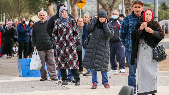 Melbourne residents line up to get a COVID-19 test. Picture: Getty