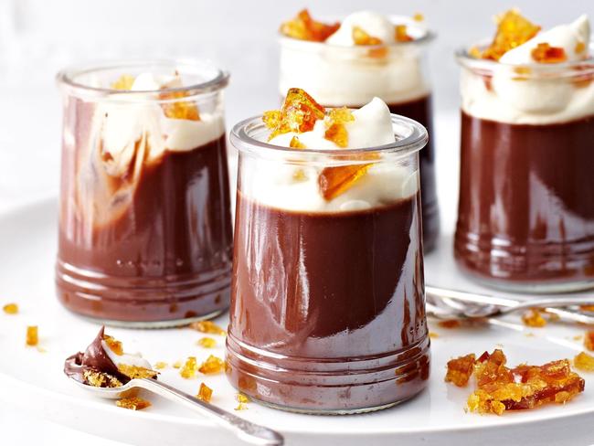 Chocolate pots with salted caramel toffee.