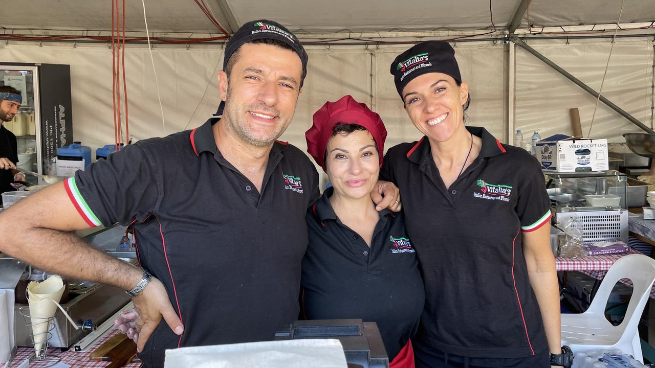 Antonio Lo Conte, Vitalia Zanda and Marilena Biancaterra were kept busy with Andrea Fallone and Eduardo Romita (not pictured) from Vitalia's at the La Festa - Food and Wine day as part of Cairns Italian Festival at Fogarty Park. Picture: Andreas Nicola