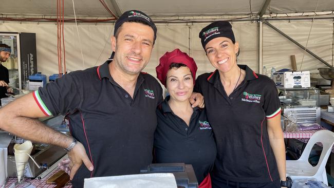 Antonio Lo Conte, Vitalia Zanda and Marilena Biancaterra were kept busy with Andrea Fallone and Eduardo Romita (not pictured) from Vitalia's at the La Festa - Food and Wine day as part of Cairns Italian Festival at Fogarty Park. Picture: Andreas Nicola