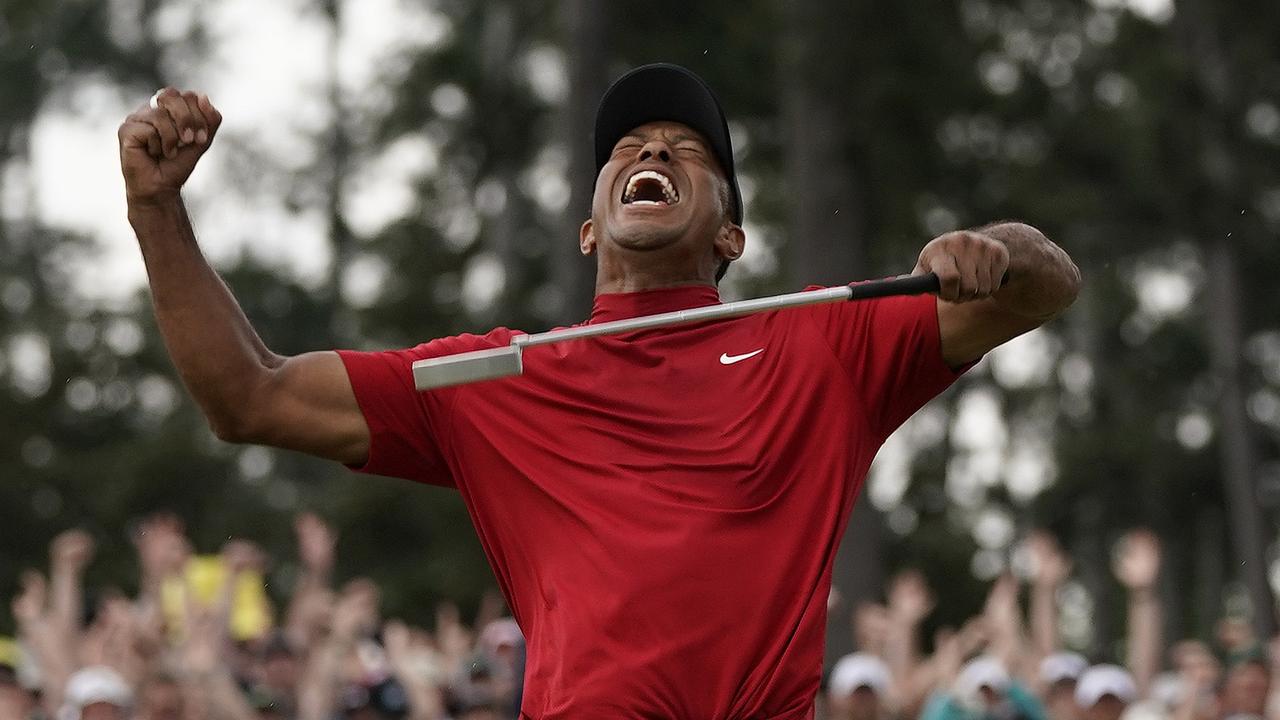 Tiger Woods reacts after winning the 2019 Masters.