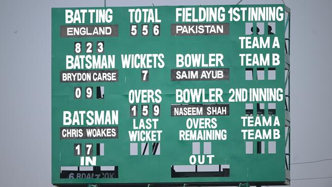 The scoreboard shows England’s total of 7-823. Picture: Getty Images