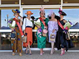 Fashions of the field - Ladies (from left) Winner contemporary Helen Strong,  runner-up contemporary Margery Mayall, winner best headware Verelle O'Shanesy, runner-up classic Kellie Mahlstedt and winner classic Rebecca Jane. Picture: Bec Singh