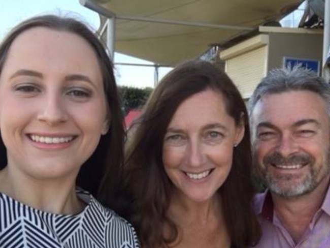 Karen Ristevski (centre) with daughter Sarah and husband Borce.