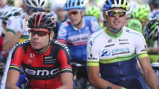 Cadel Evans, left, and Simon Gerrans before the People's Choice Classic on Sunday. Picture: Mark Gunter/AFP Photo. 