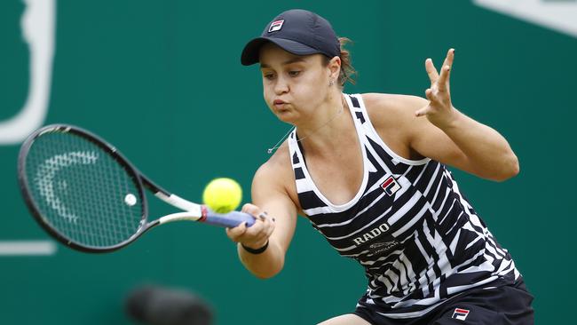 Ash Barty plays a forehand shot during her final round match against Julia Goerges of Germany. Picture: Getty