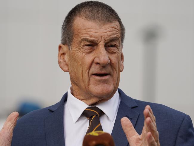 Hawthorn Football Club President Jeff Kennett speaks at a media event in Melbourne Wednesday, May 8, 2019. It was announcement that the round 16 AFL match between Hawthorn and Collingwood will be in aid of raising funds for mental health for Emergency Services workers. (AAP Image/Stefan Postles) NO ARCHIVING