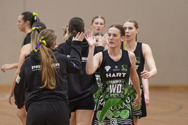 Darling Downs Panthers leave the court during a break against Bond University Bull Sharks.