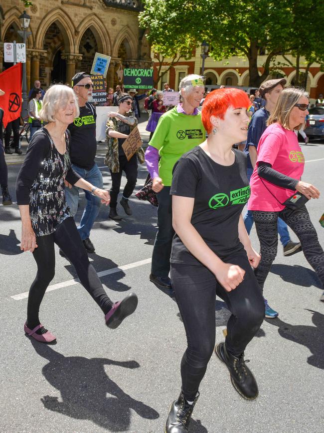 Extinction Rebellion dance to Nutbush City Limits. Picture: AAP/Brenton Edwards