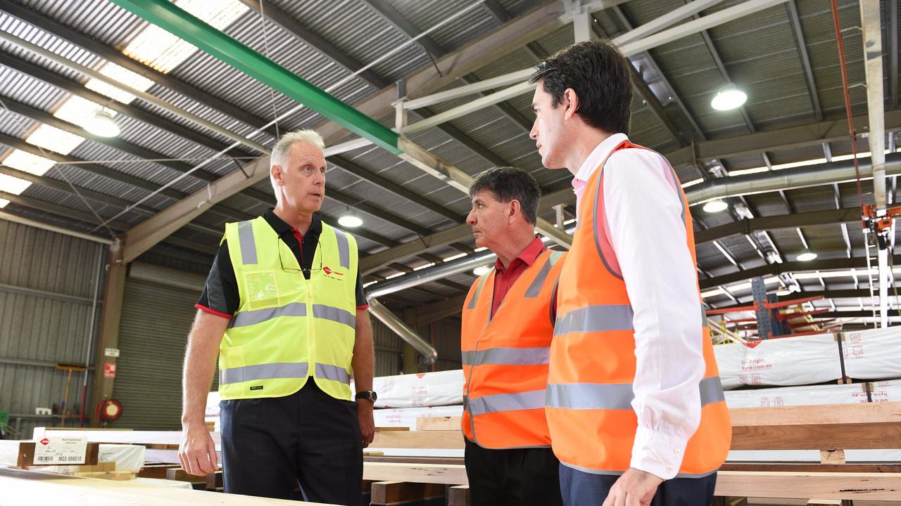 HYNE TIMBER: 50 new jobs are available with the long running timber business. Photo: CEO Jon Kleinschmidt with Member for Maryborough Bruce Saunders and Fraser Coast Mayor George Seymour.