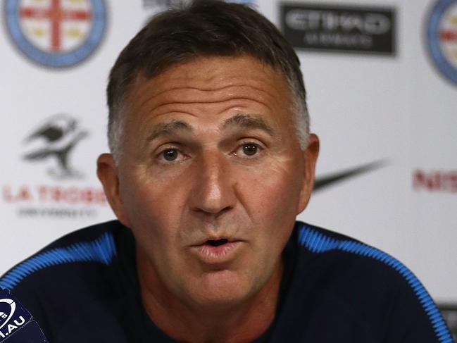 MELBOURNE, AUSTRALIA - NOVEMBER 23:  City coach Warren Joyce speaks to the media during a Melbourne City A-League press conference at City Football Academy on November 23, 2017 in Melbourne, Australia.  (Photo by Robert Cianflone/Getty Images)