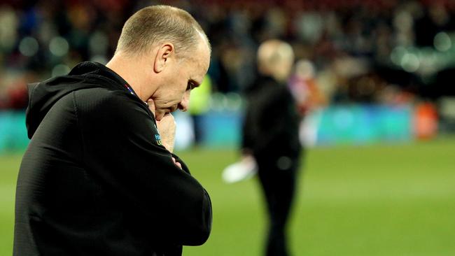 ‘I’m wounded but I’m not dead’, said Ken Hinkley after Port Adelaide’s season ended with a loss to Essendon in Round 23. Picture: Kelly Barnes (AAP).