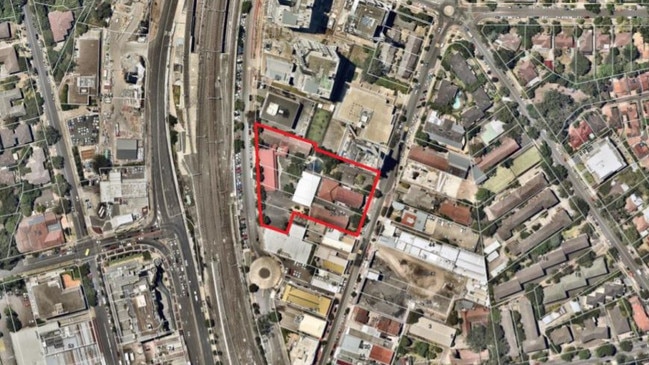 Aerial view of site for a 29-storey mixed use tower were submitted by Stockland Development comprising a 132-bed residential care facility, 205 independent seniors living units, and additions to the heritage church building including 4 church presbytery units and a multi-level church hall and administration building. Picture: Parramatta Council