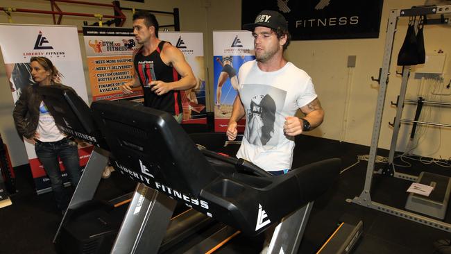 Mat Price and Gold Coast Titans hooker Beau Falloon at Price Fitness. Picture Mike Batterham