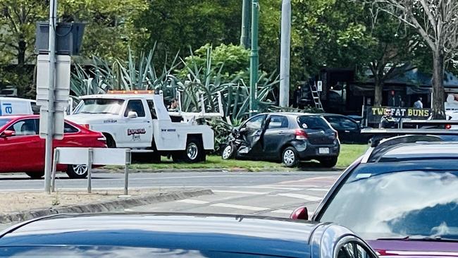 A car and a tram slowed traffic after a collision in Essendon. Picture: Adam Daunt