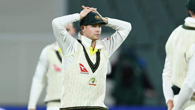 Australian captain Steve Smith shows his frustration.
