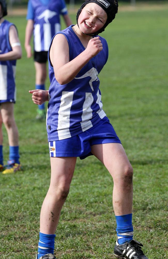 Jack Ginnivan celebrates his 100th goal on Saturday. Picture: Norm Oorloff