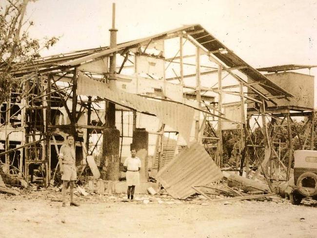 Dr Bernard Quin, one of the “Nauru 5” murdered by Japanese soldiers, photographed with damage to the island's infrastructure caused by bombing before the island fell in August 1942.