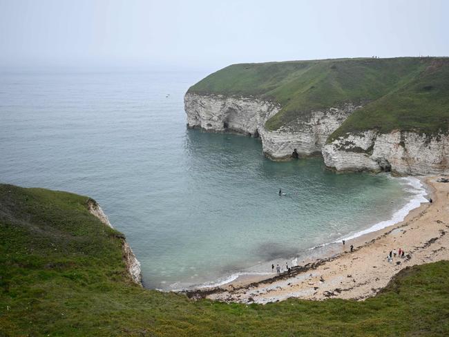 A cove is seen at Flamborough Head where the UK Coastguard launched a search and rescue operation to find the pilot of a US fighter jet that crashed. Picture: AFP