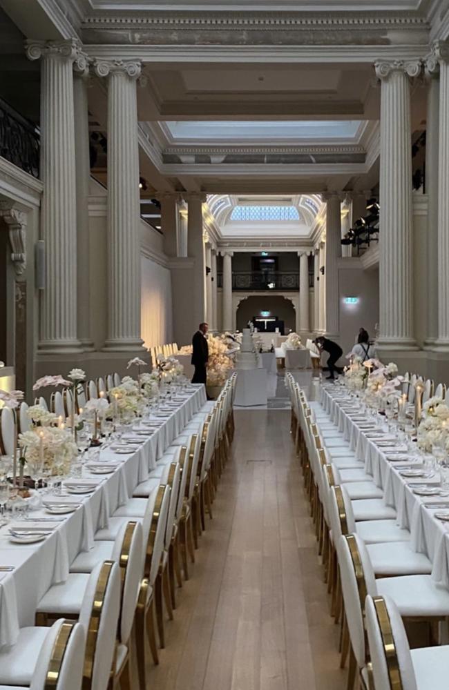 The tables decorated in white and gold. Picture: Instagram