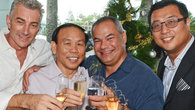 Steven Haggart, Riyu Li, Mayor Tom Tate and Charlie Li at a party for the Jewel development. Picture: Regina King