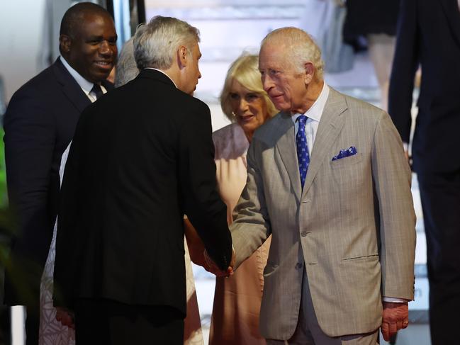 King Charles III and Queen Camilla meet dignitaries after arriving in Samoa. Picture: Getty Images