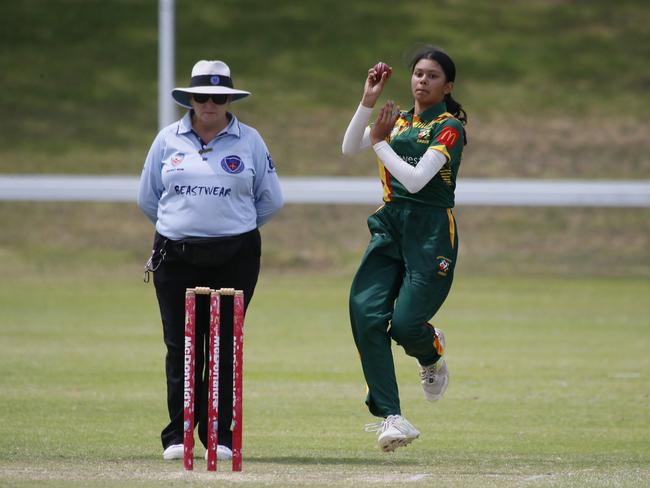 Trushna Hadawle bowling for the Ghosts. Picture Warren Gannon Photography