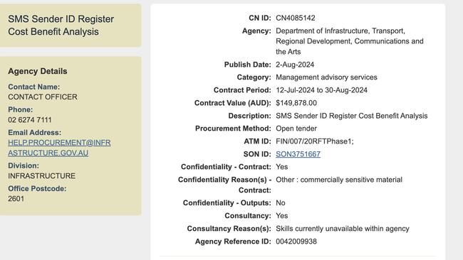 The tender noticed for the SMS Sender ID register published two days after Stephen Jones spoke at the National Press Club.