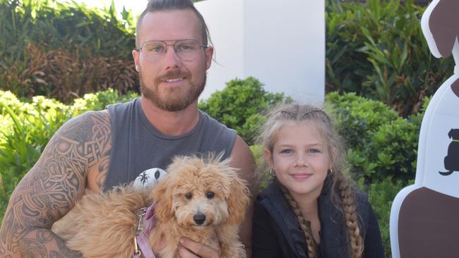 Ipswich 2023 Dog Day at Nicholas Street Precinct pictured is Jamie Christensen and Amali Christensen with dog Camali