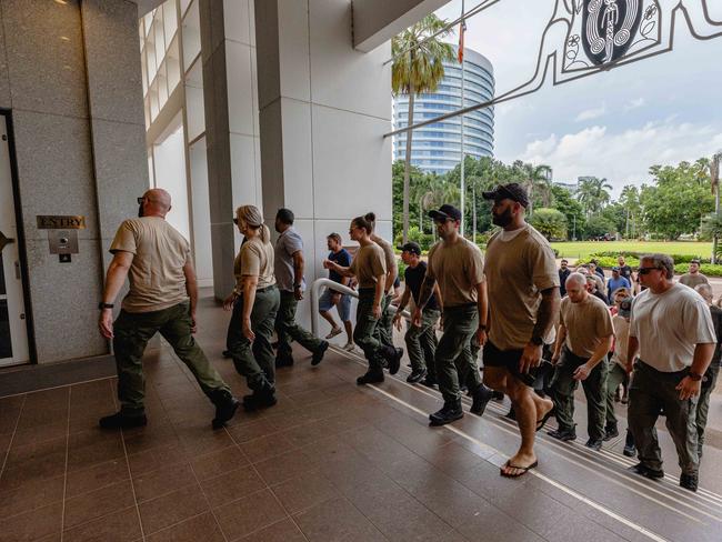 More than 40 Corrections officers and United Workers Union staff marched into the NT Parliament House on Tuesday February 11, 2025. Picture: Pema Tamang Pakhrin