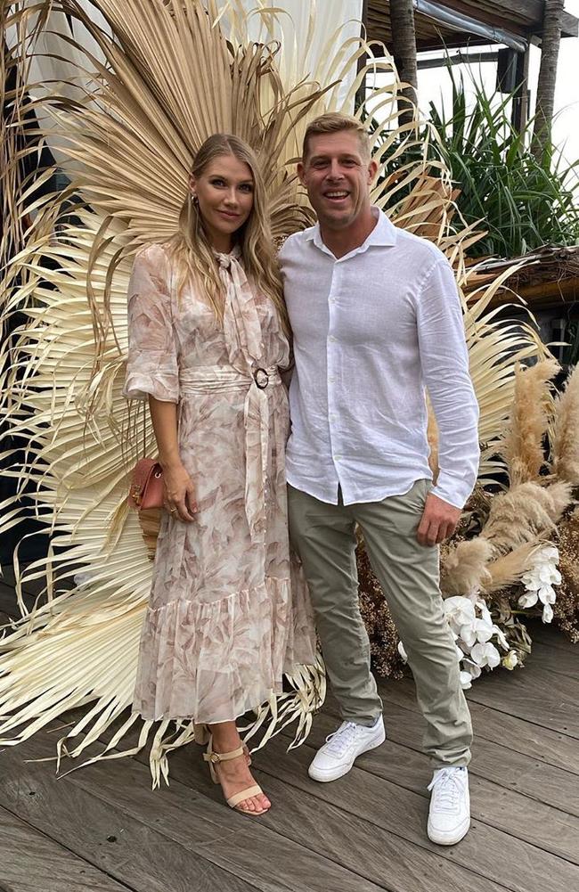 Mick Fanning and Breanna Randall pictured at Australian DJ Fisher and influencer Chloe Chapman’s wedding. Picture: Supplied