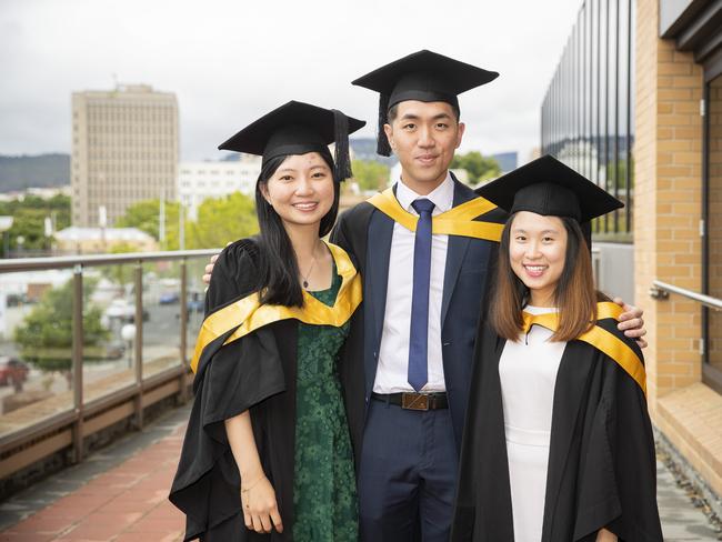 Wei Ming Wong, Goh Jian Hao and Sabrina Ong. UTAS graduations. School of College of Health and Medicine Graduate Research. Picture: RICHARD JUPE