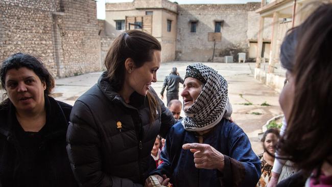 Angelina Jolie meeting displaced Iraqis who live in an abandoned school in Al Qosh.