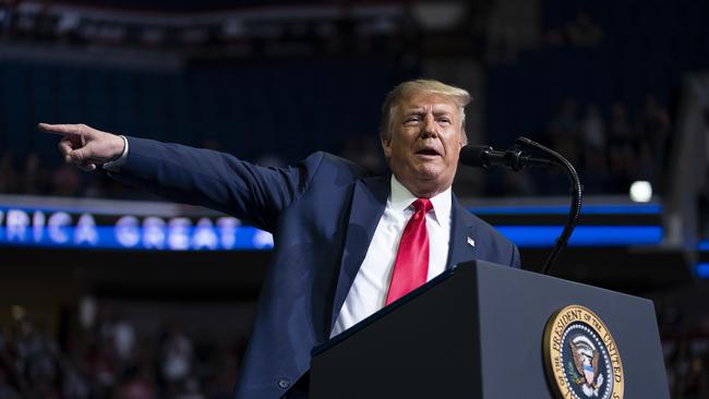 Donald Trump on stage at the Bank of Oklahoma Centre in Tulsa, Oklahoma. Picture:AP