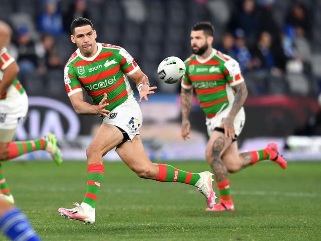 (L-R) Cody Walker and Adam Reynolds have the South Sydney attack humming right now. Picture: Digital image by Gregg Porteous/NRL Photos