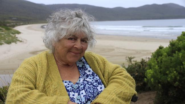 Miriam Margolyes at a Tasmanian beach for her new documentary series Miriam Margolyes: Australia Unmasked.