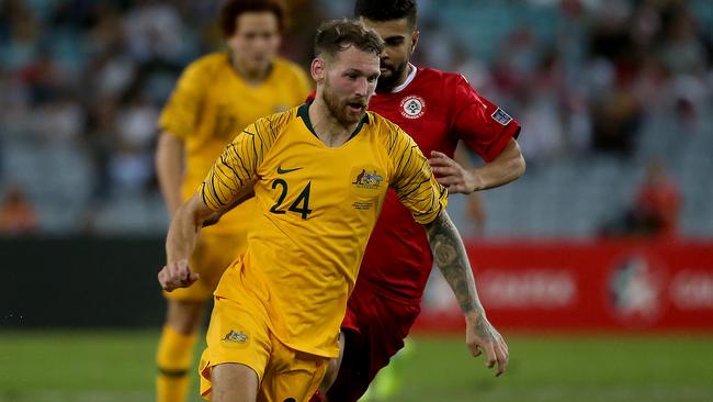 Socceroos Martin Boyle controls the ball during the Socceroos international friendly match against Lebanon at ANZ Stadium, Homebush. Picture: Toby Zerna