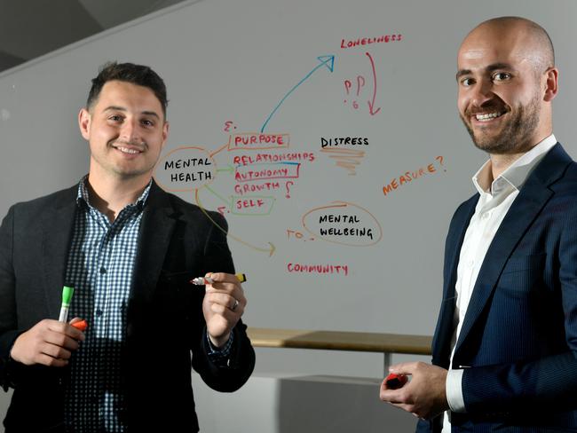 MENTAL HEALTH CAMPAIGN. Matthew Iasiello SAHMRI Wellbeing and Resilience Centre researcher and Joep van Agteren SAHMRI Wellbeing and Resilience Centre Research and Development Lead at SAHMRI on the 30th September, 2020. Picture: Tricia Watkinson