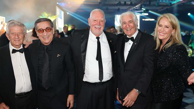 Hall of Fame inductees James Frizelle (2020), Soheil Abedian (2021), Paul Donovan (2022), John Menzies (2023) and Rebecca Frizelle (2024) at the Gold Coast Business Excellence Awards 2024 Gala. Picture: Portia Large