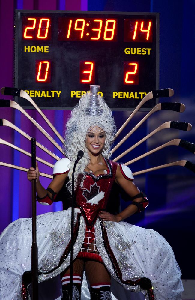 Miss Canada, Chanel Beckenlehner, poses for the judges, during the national costume show during the 63rd annual Miss Universe Competition.