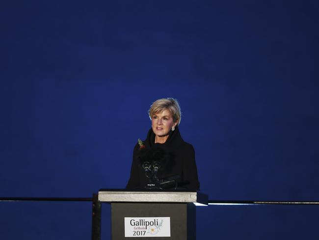 Julie Bishop speaks during the dawn service ceremony at Anzac Cove. Picture: AP