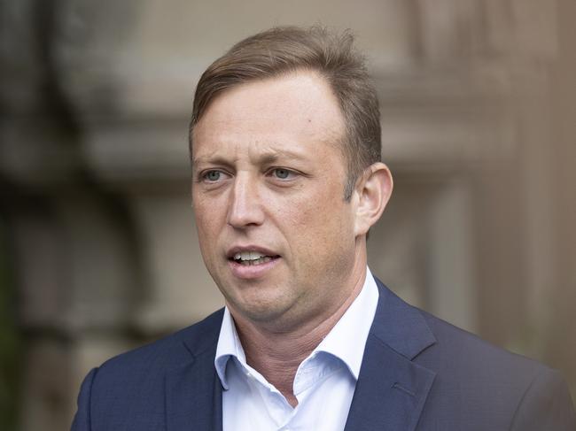 Brisbane AUSTRALIA - NewsWire Photos February 12, 2021: Queensland Health Minister Steven Miles speaks to the media at Parliament House about upcoming border changes in the wake MelbournÃs Covid cluster. Picture: NCA NewsWire / Sarah Marshall